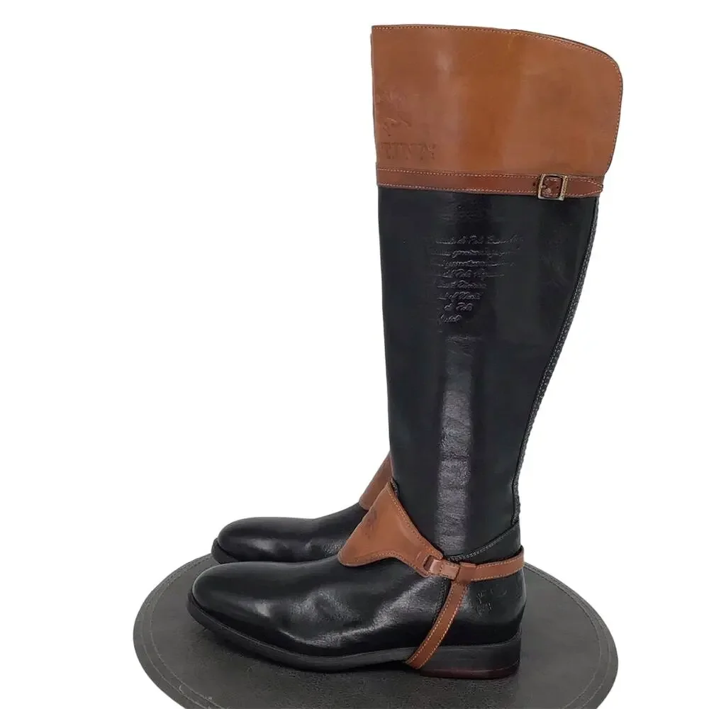 La Martina‎ Riding Boots Womens Sz 6.5 Black Brown Leather Heeled Equestrian